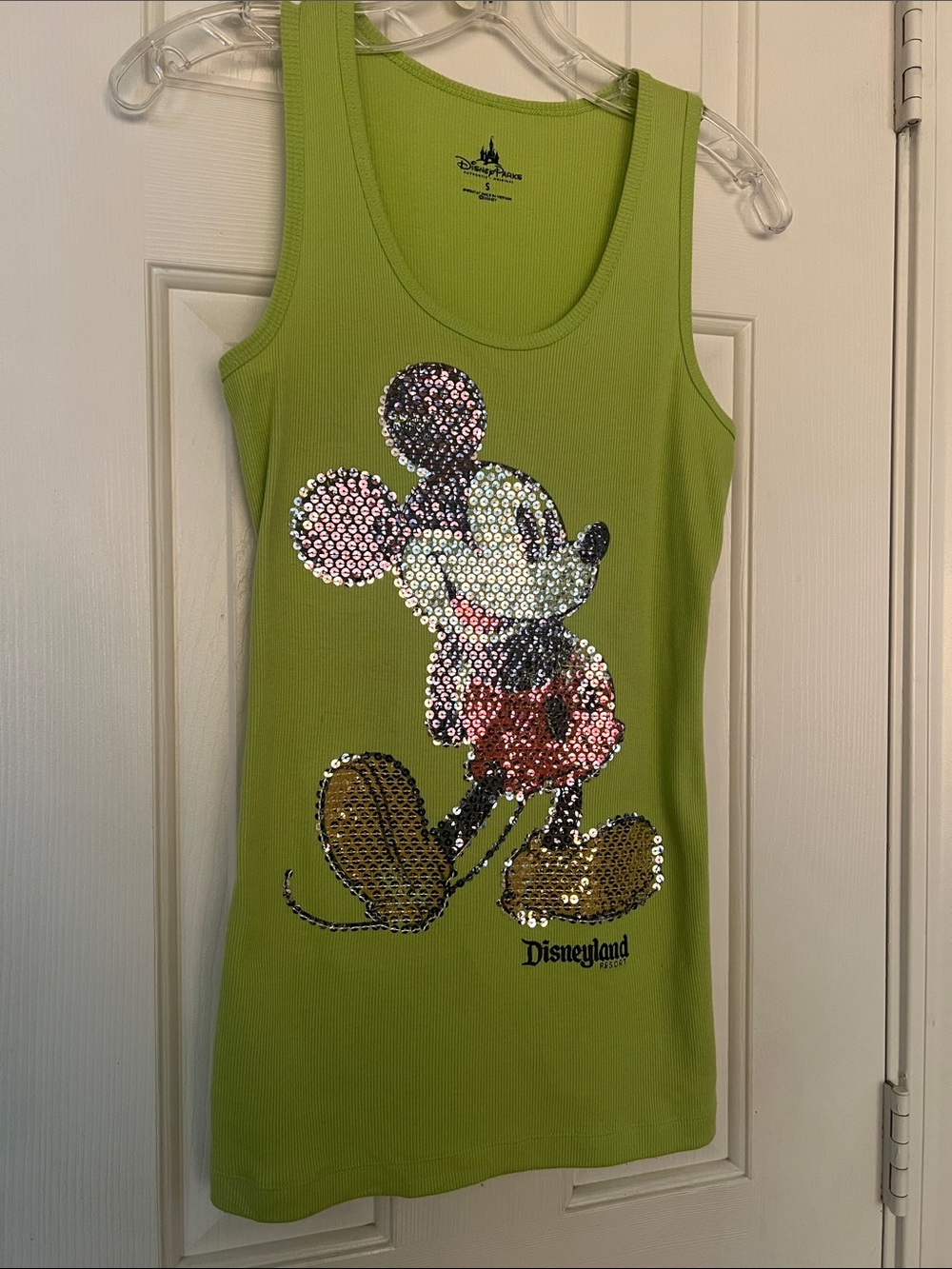 DisneyParks Disneyland lime green tank sequins Mickey Mouse